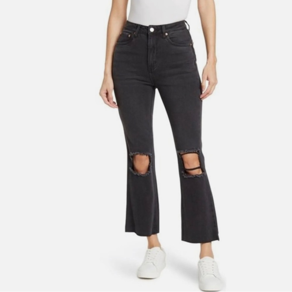 Avec Les Filles Black Cropped Distressed Jeans Sz 30 NWT